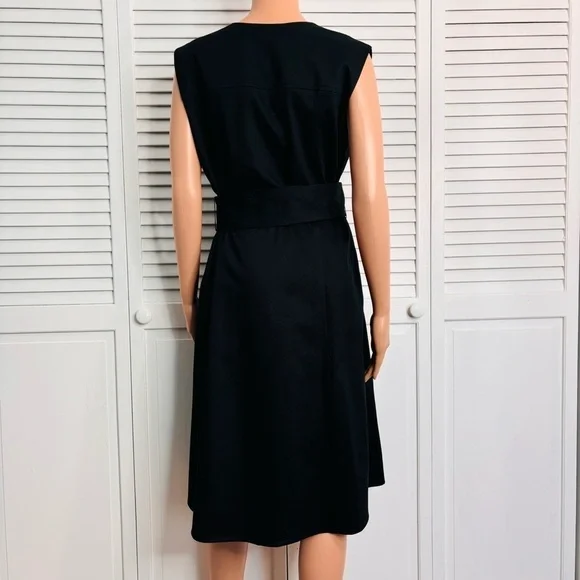 CAROLINA HERRERA Belted Twill Black Midi Dress Size 10 - Picture 8 of 8